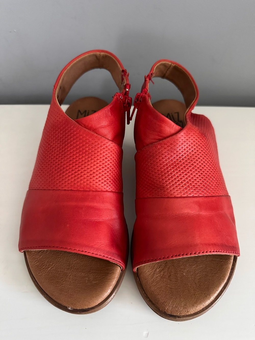 Miz Mooz - Red Leather Sandal, Sling Back, Peep Toe, Flat, Size 37 (6.5-7)